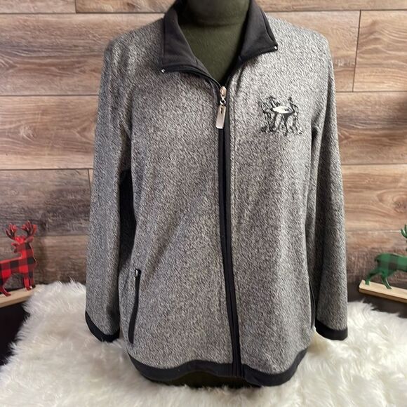 Koret Petite Front Zip Jacket Zip Front, Pockets Embroidered Gray Black Size PL - Picture 1 of 10